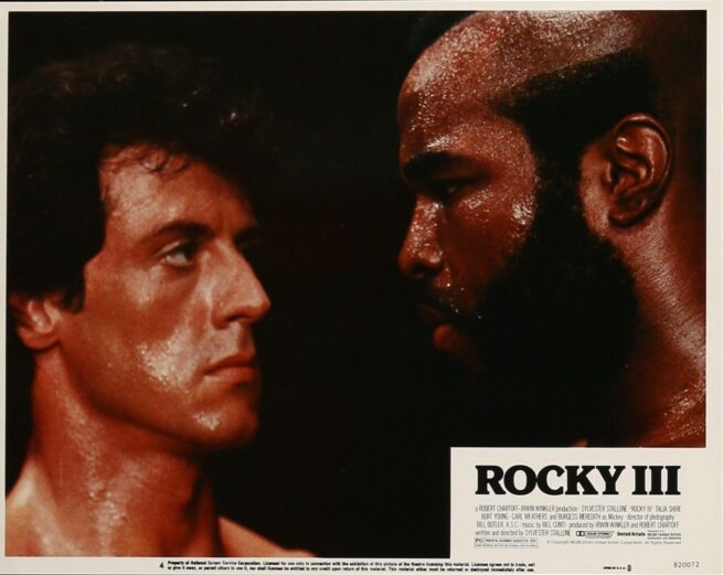 Original cinema lobby card movie poster for boxing drama, Rocky III starring Sylvester Stallone