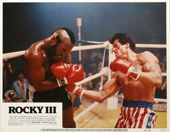Original cinema lobby card movie poster for boxing drama, Rocky III starring Sylvester Stallone