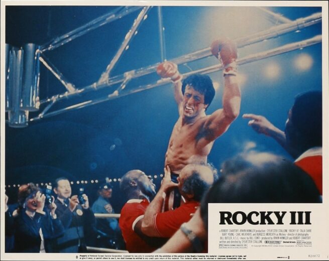 Original cinema lobby card movie poster for boxing drama, Rocky III starring Sylvester Stallone