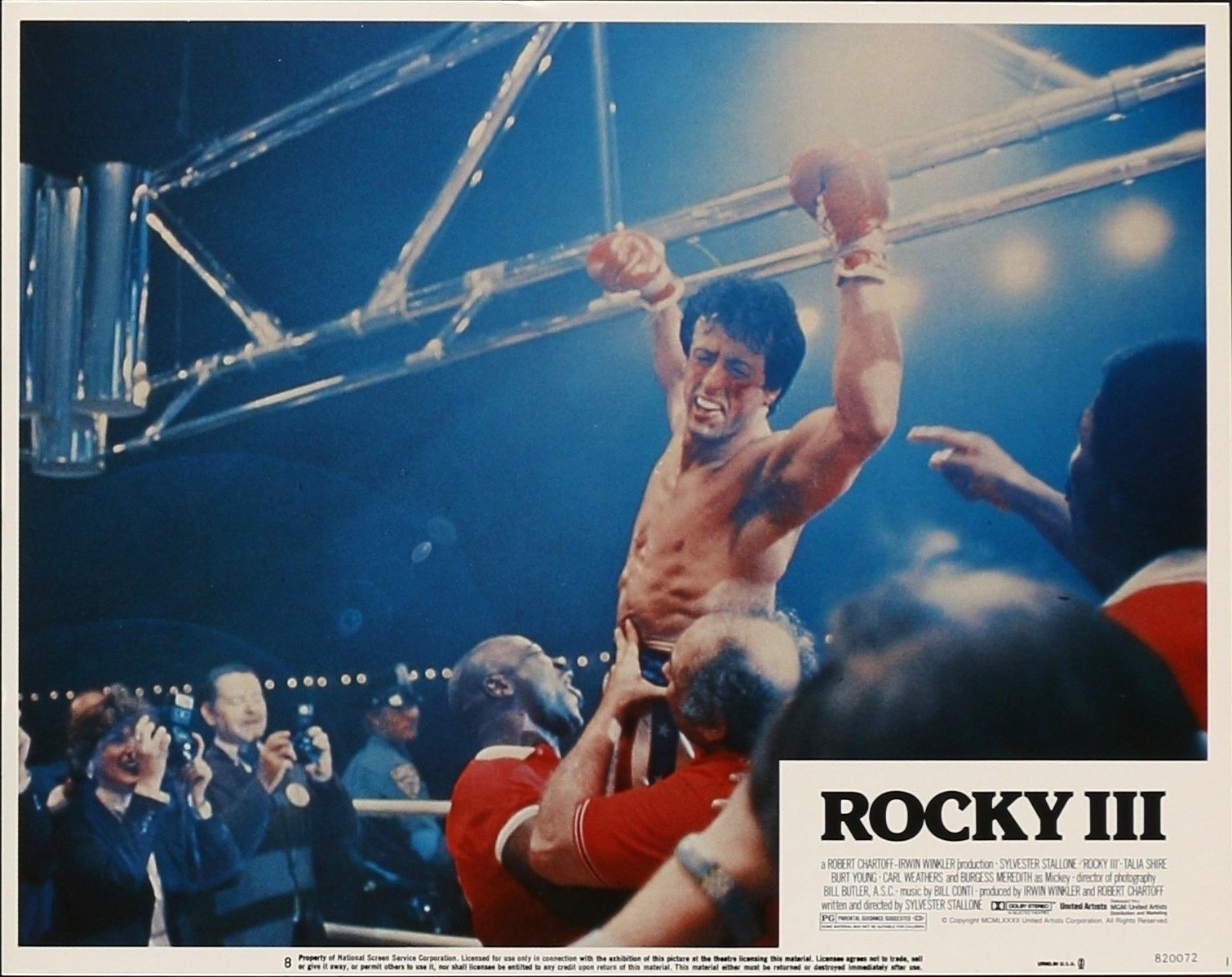 Original cinema lobby card movie poster for boxing drama, Rocky III starring Sylvester Stallone