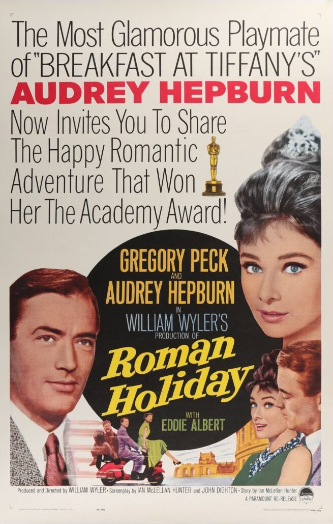 Original vintage cinema movie poster for Audrey Hepburn in Roman Holiday