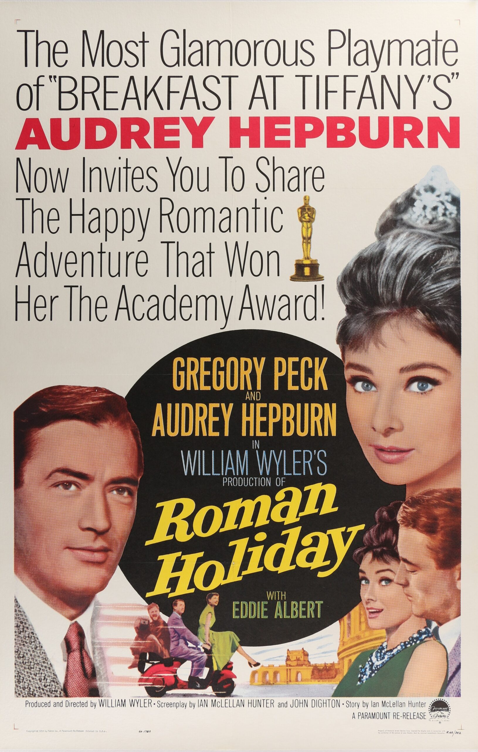 Original vintage cinema movie poster for Audrey Hepburn in Roman Holiday