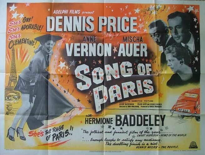 Original vintage cinema movie poster for Dennis Price in Song of Paris