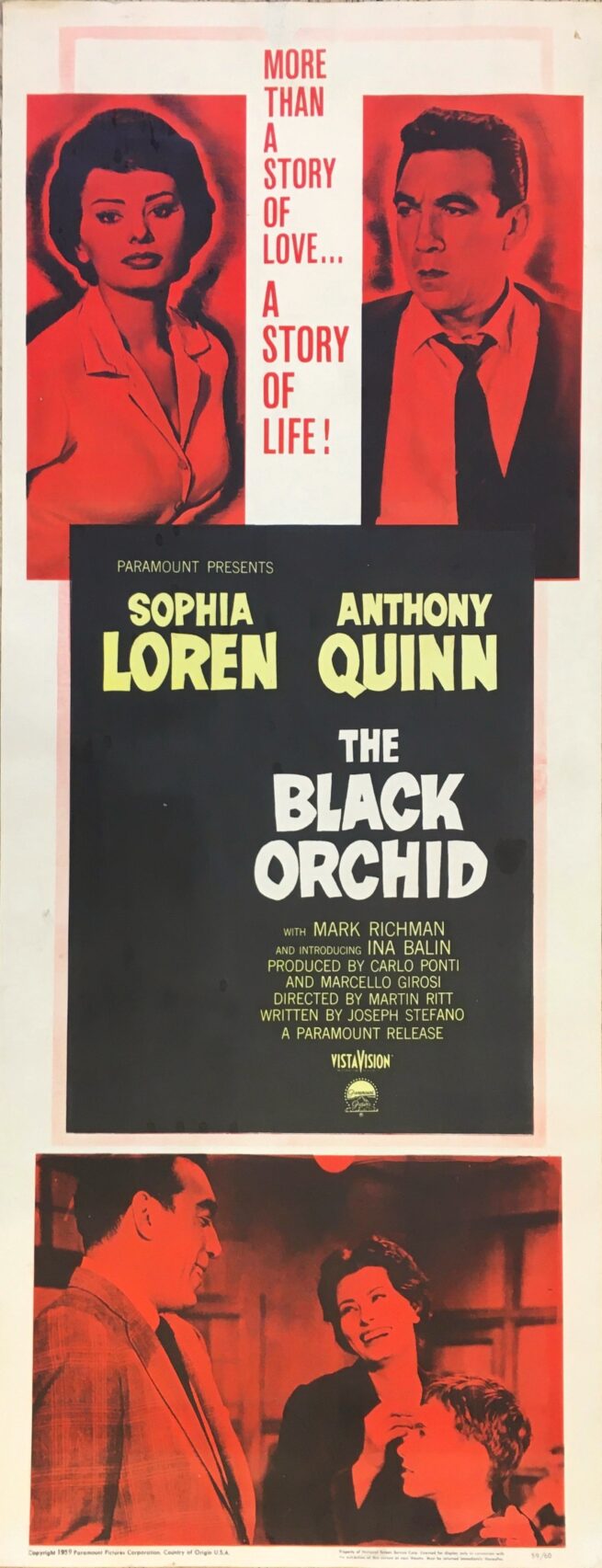 Original vintage cinema movie poster for Sophia Loren in The Black Orchid