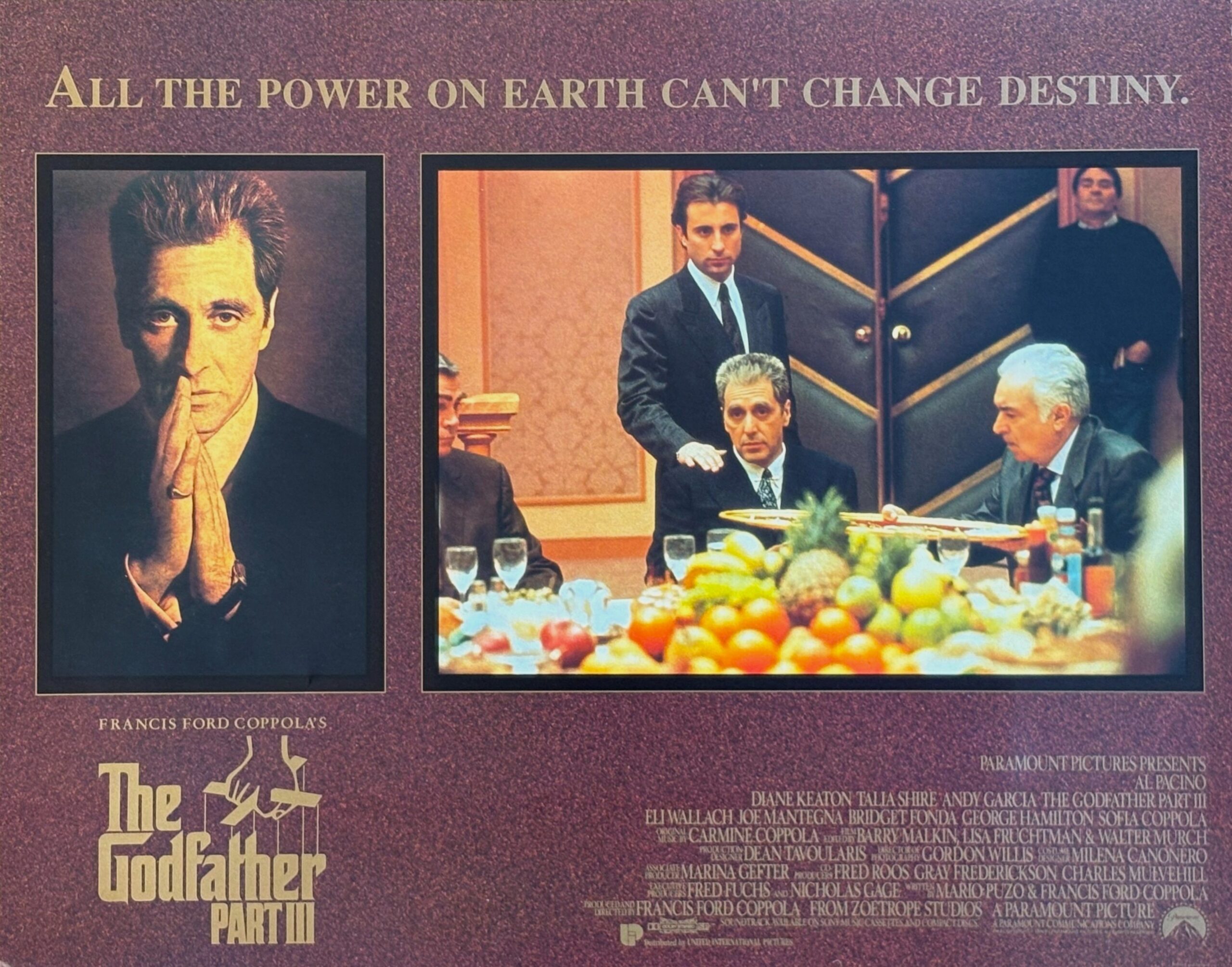 Original cinema lobby card for The Godfather Part III starring Al Pacino