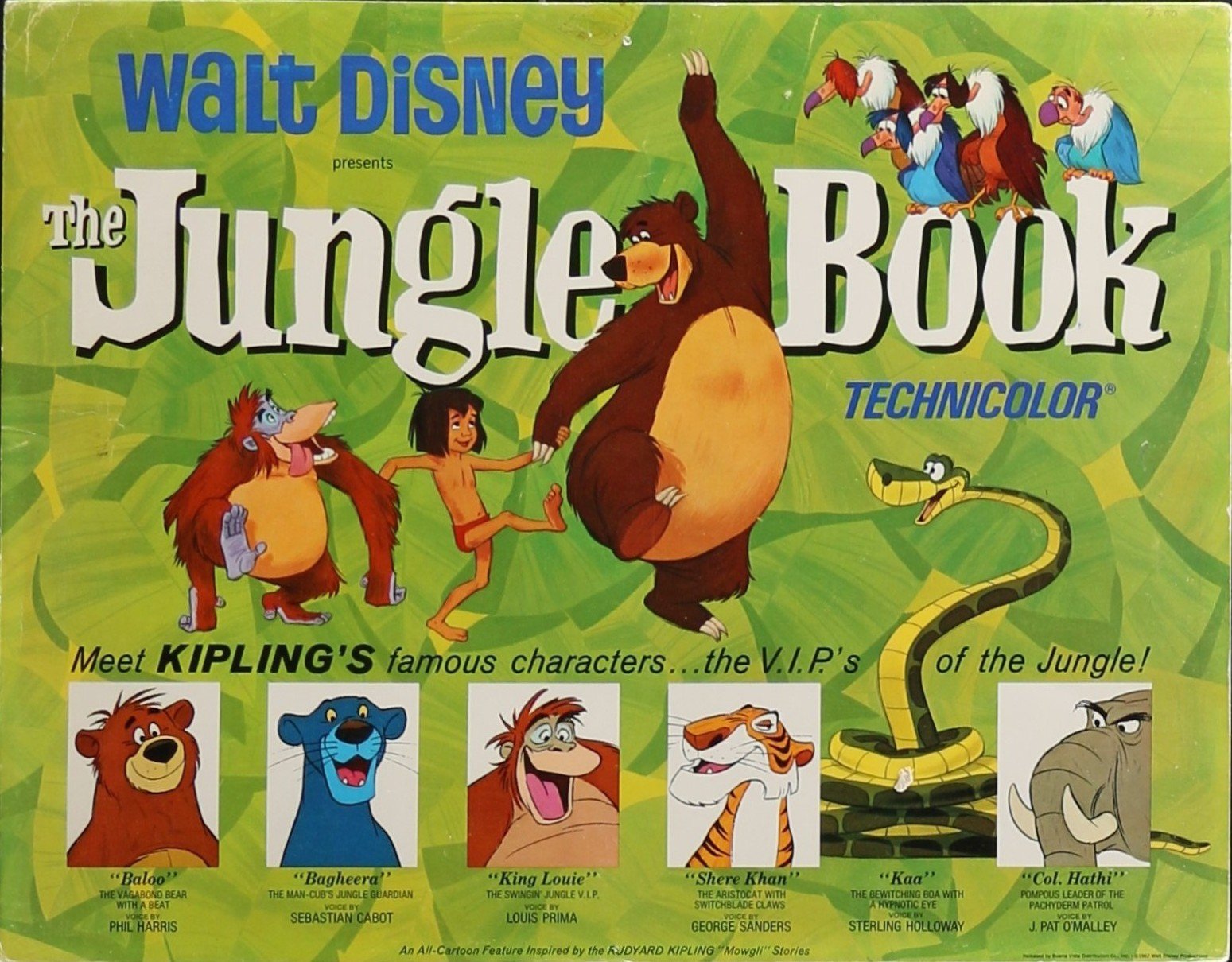 Original vintage cinema lobby card movie poster for Disney classic, The Jungle Book