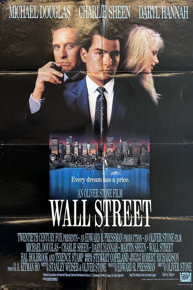 Original cinema movie poster for Michael Douglas and Charlie Sheen in Wall street