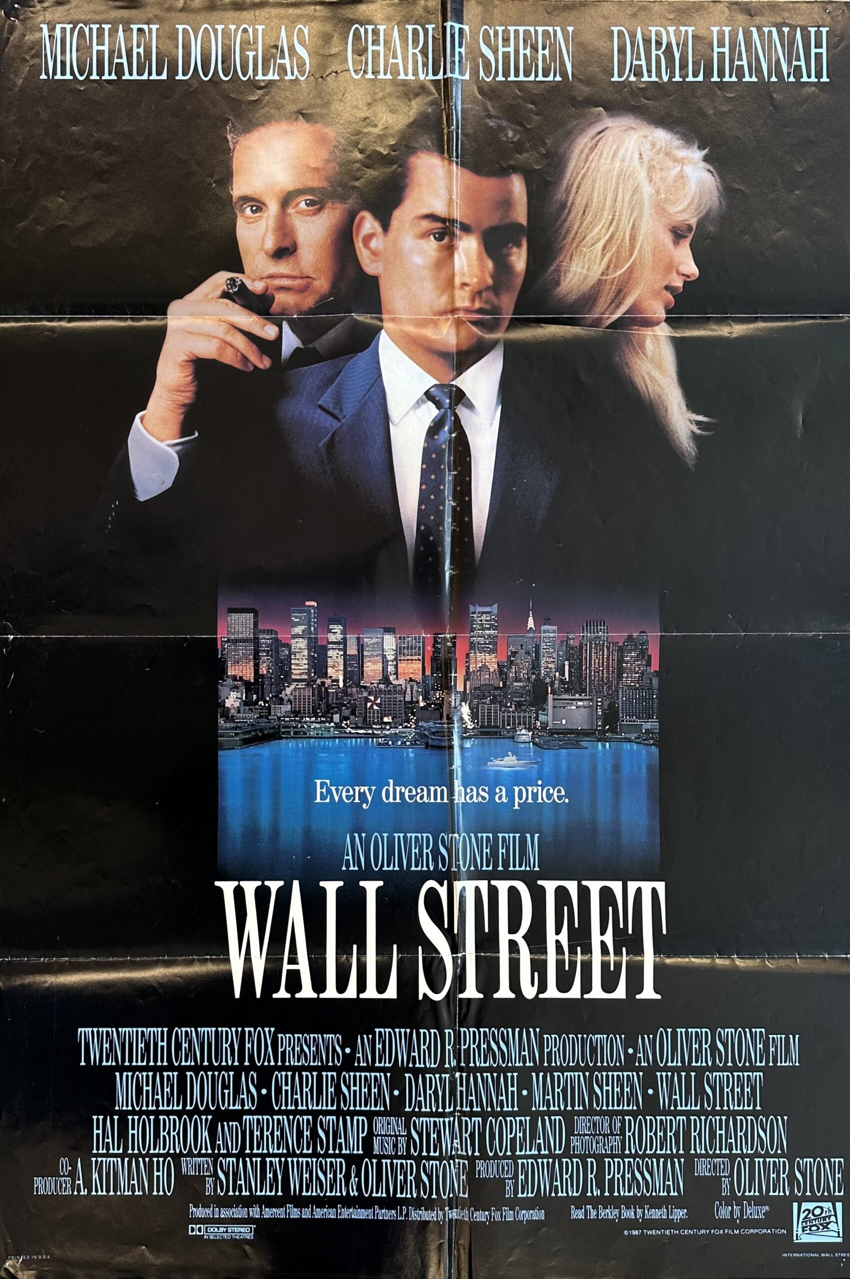 Original cinema movie poster for Michael Douglas and Charlie Sheen in Wall street