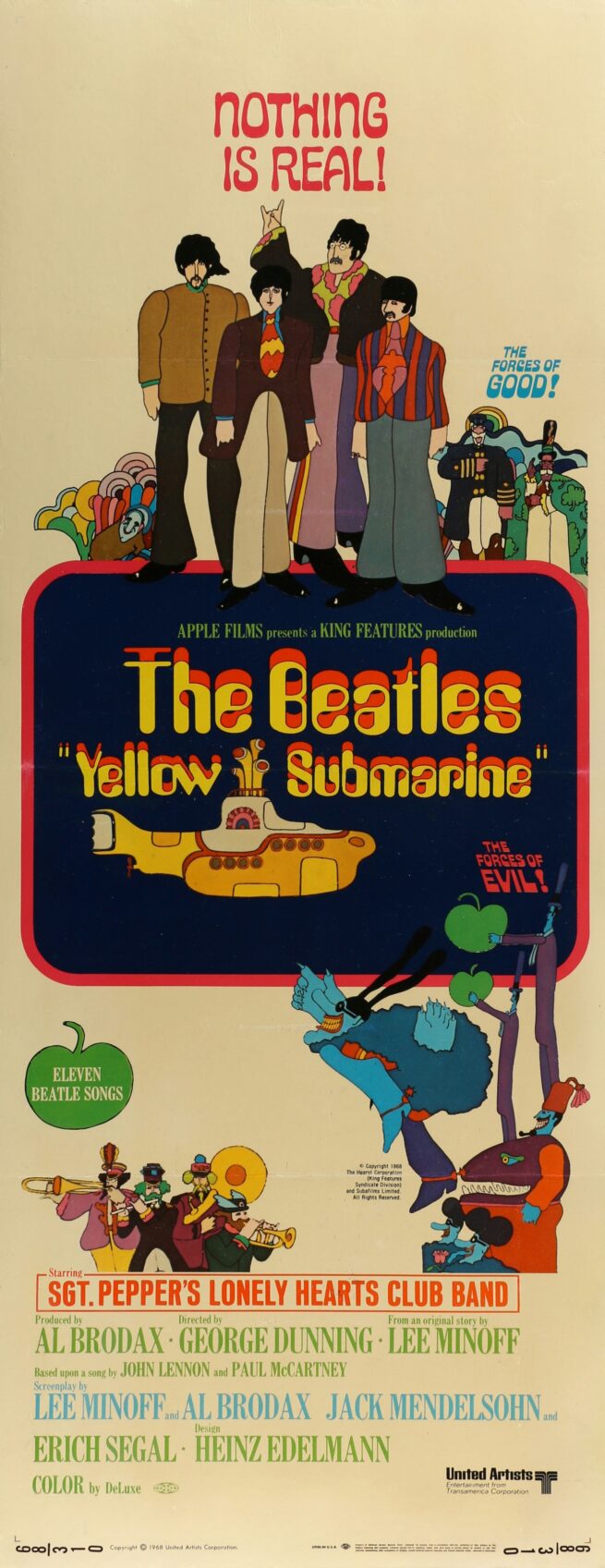 Original vintage cinema movie poster for The Beatles cartoon, Yellow Submarine