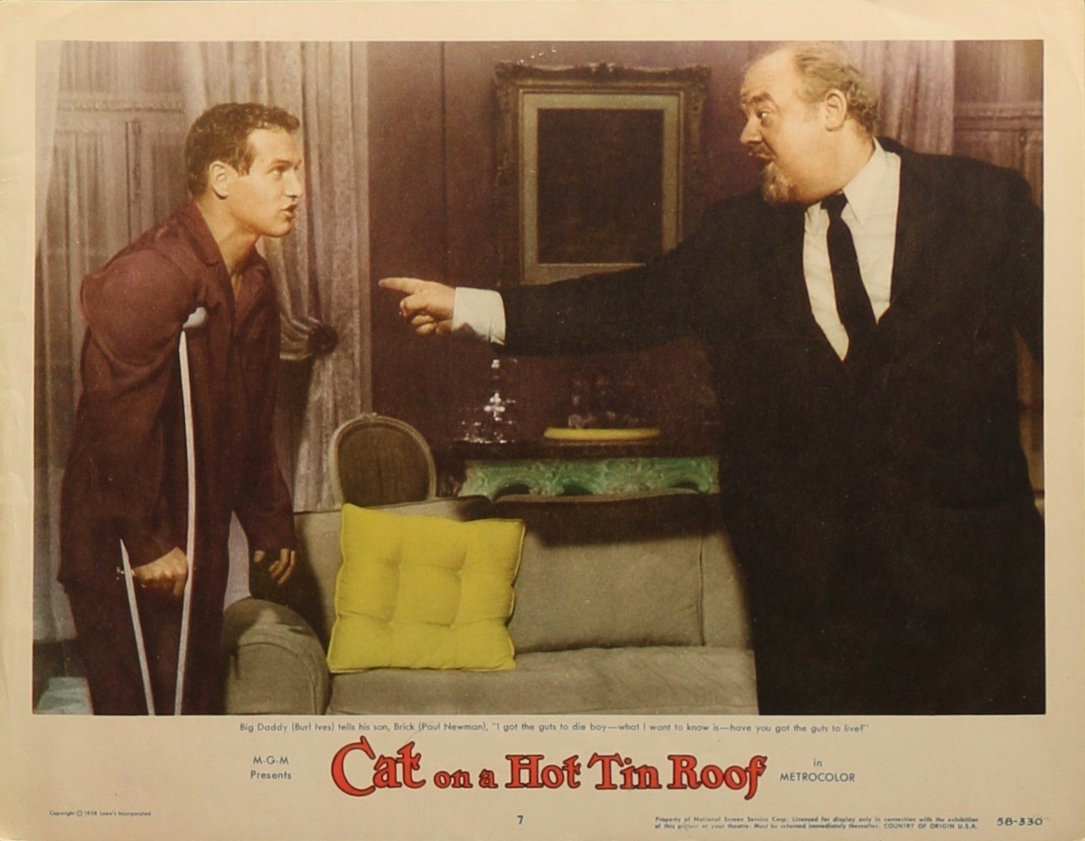 Vintage original US cinema lobby card poster for Paul Newman in Cat On A Hot Tin Roof