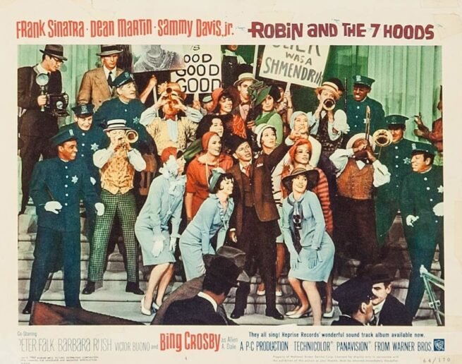 Original vintage US cinema lobby card poster for Robin and the 7 Hoods starring Frank Sinatra and Dean Martin.