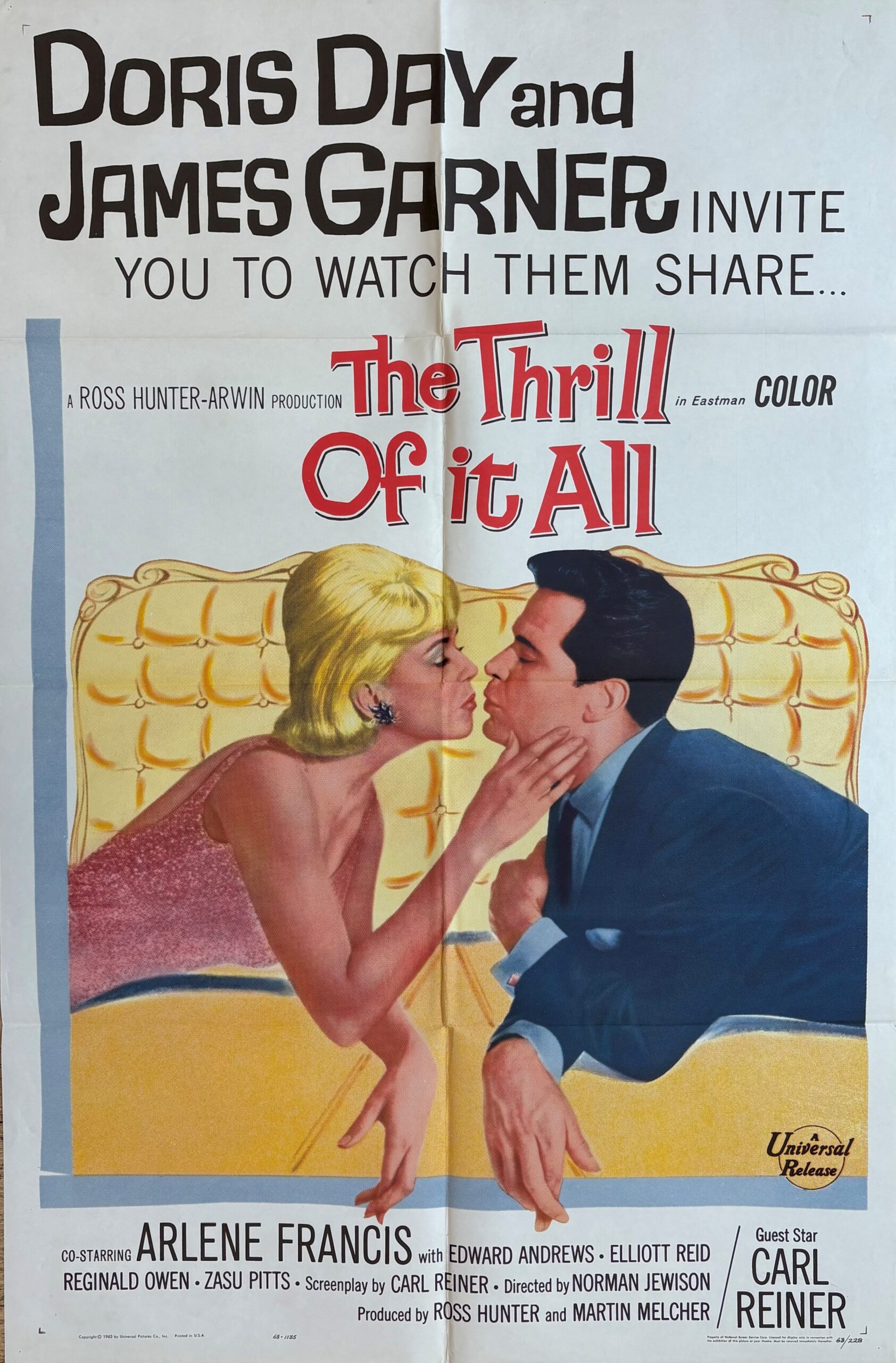 Original vintage US movie poster for Doris Day and James Garner film The Thrill Of It All