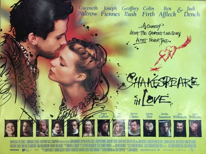 Vintage original UK Quad for Shakespeare in Love starring Gwyneth Paltrow, Joseph Fiennes and Judi Dench