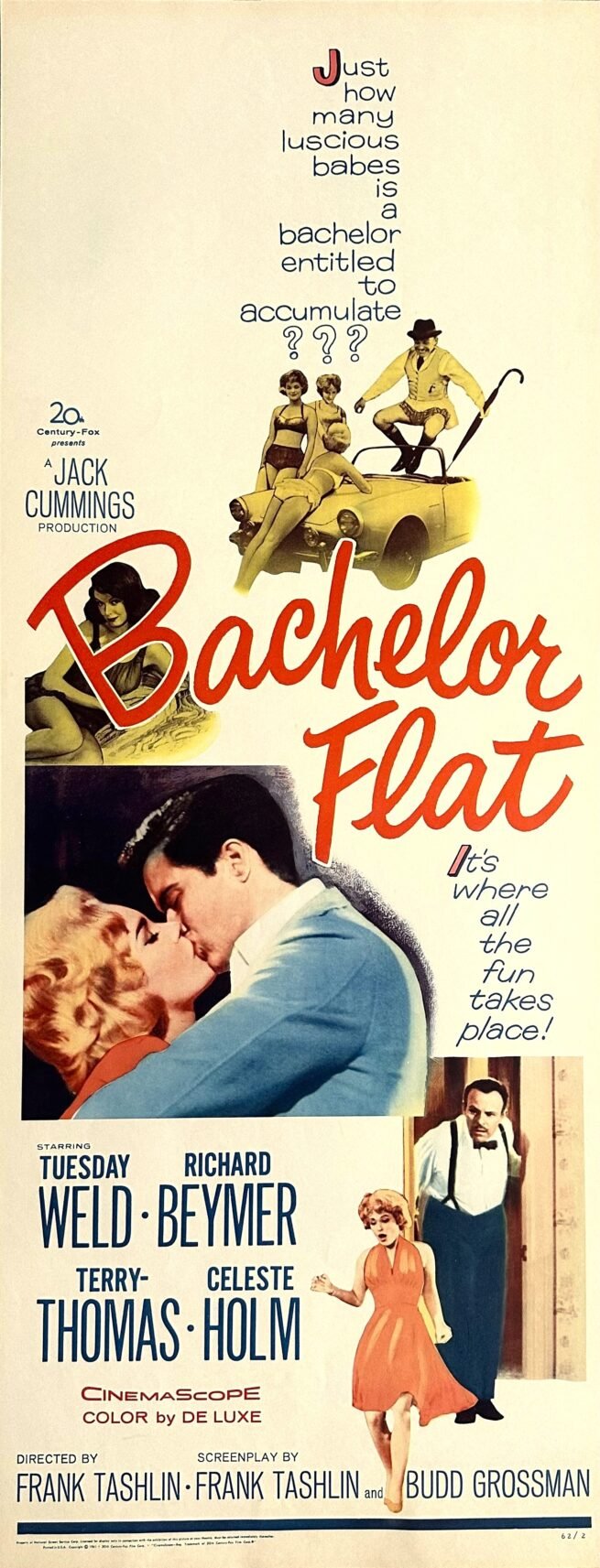 Vintage original US cinema Insert movie poster for 1961 Terry-Thomas film, Bachelor Flat.