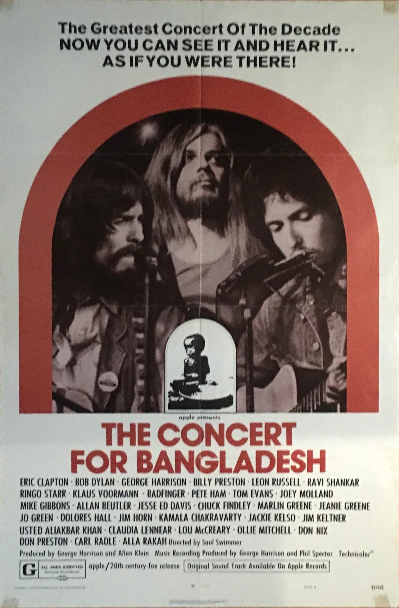 Original vintage US cinema movie poster for George Harrison's The Concert for Bangladesh.