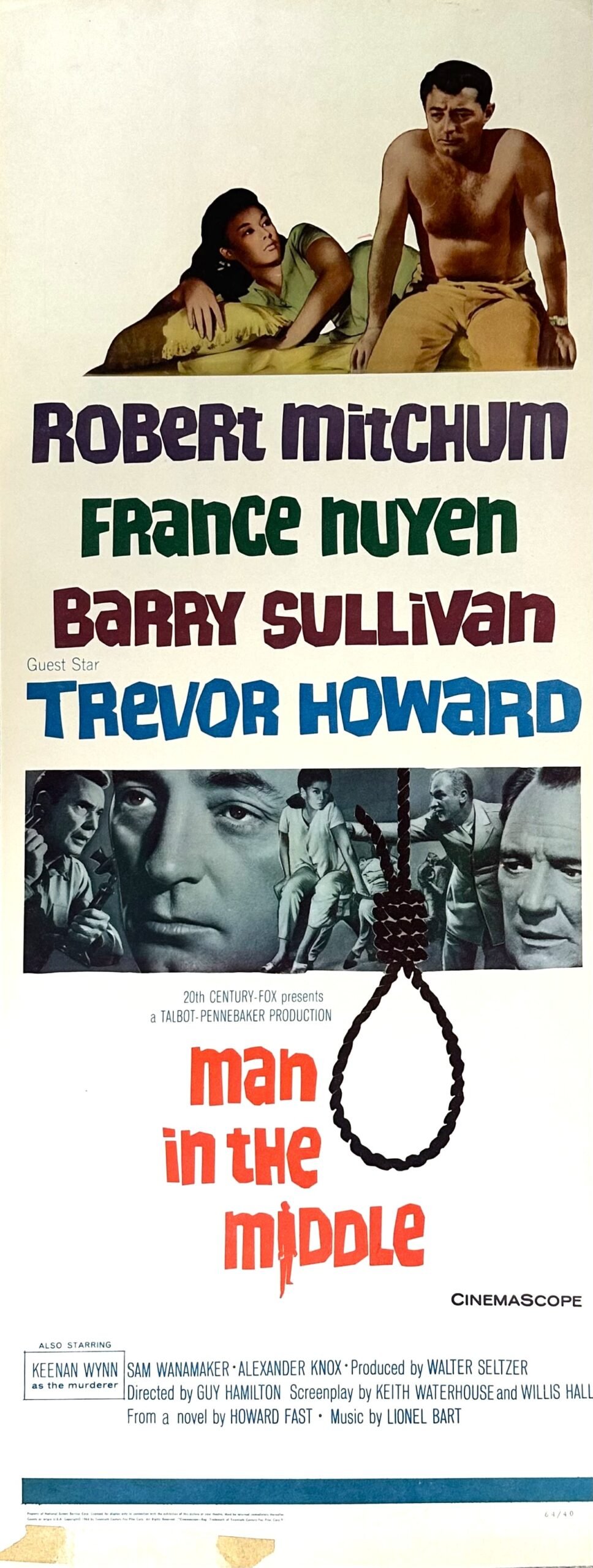 Vintage original US cinema Insert movie poster for Man in the Middle, starring Robert Mitchum.