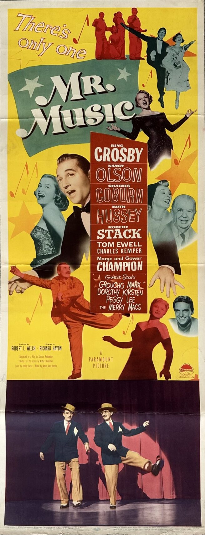Vintage original US cinema Insert poster for Bing Crosby film Mr Music.