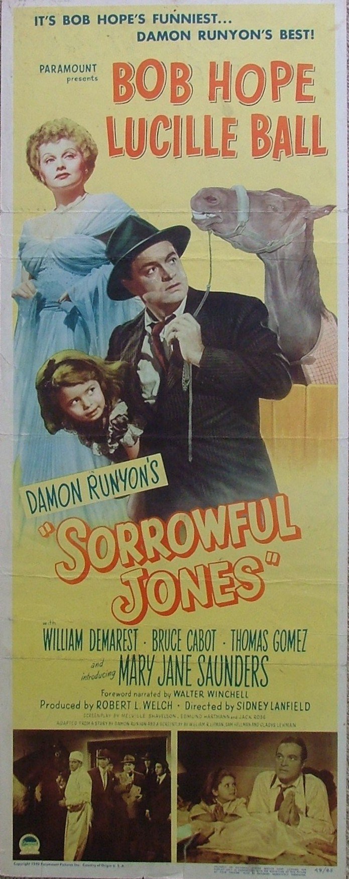 Vintage original US cinema movie poster for Bob Hope and Lucille Ball film, Sorrowful Jones.