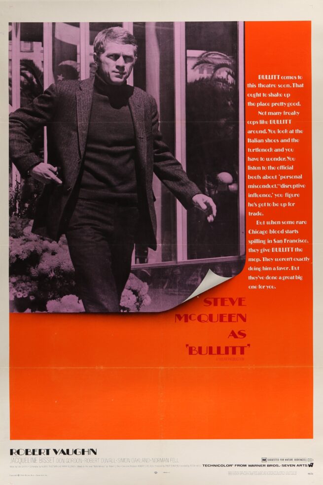 Original vintage cinema movie poster for Bullitt starring Steve McQueen