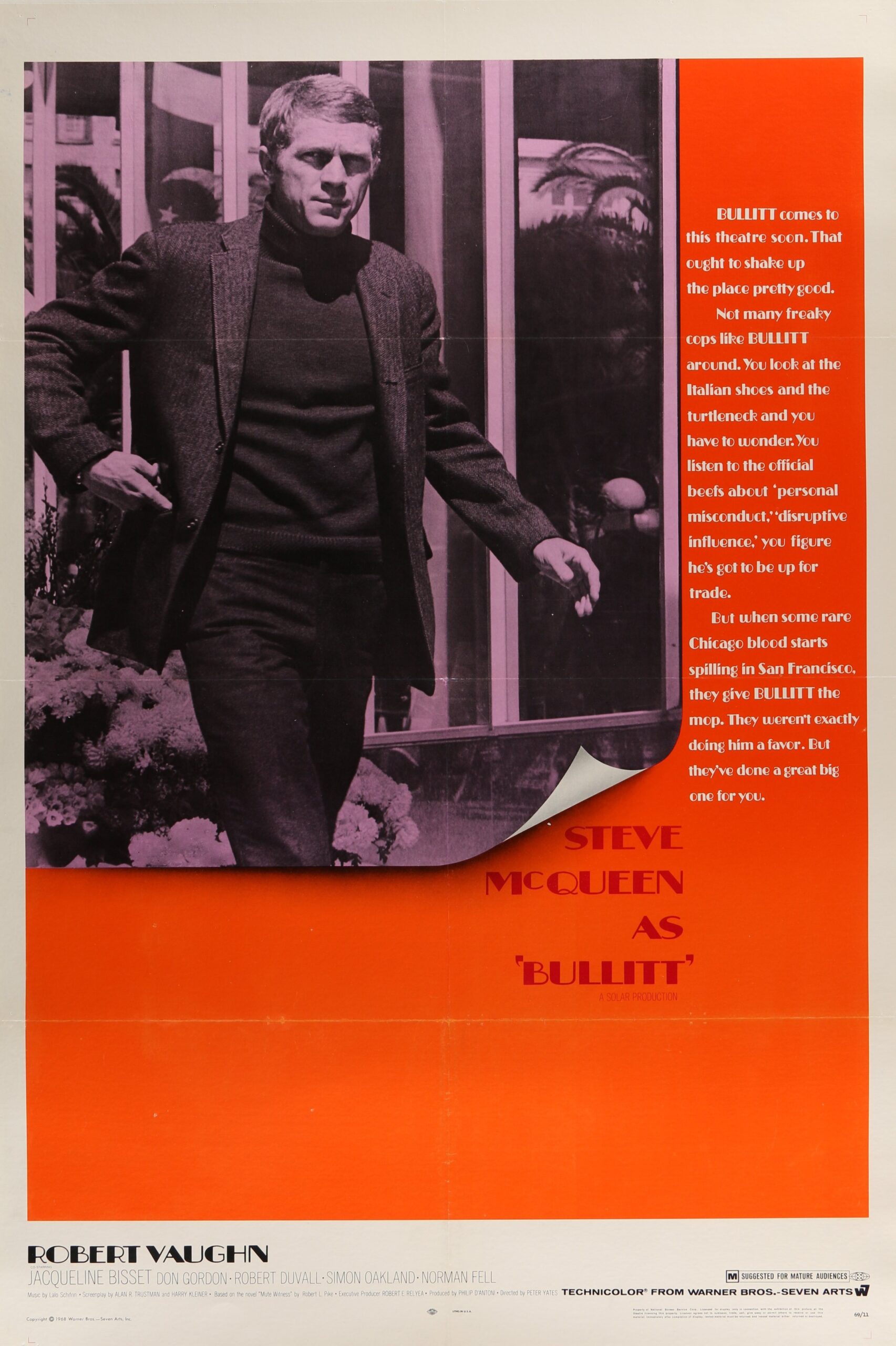 Original vintage cinema movie poster for Bullitt starring Steve McQueen