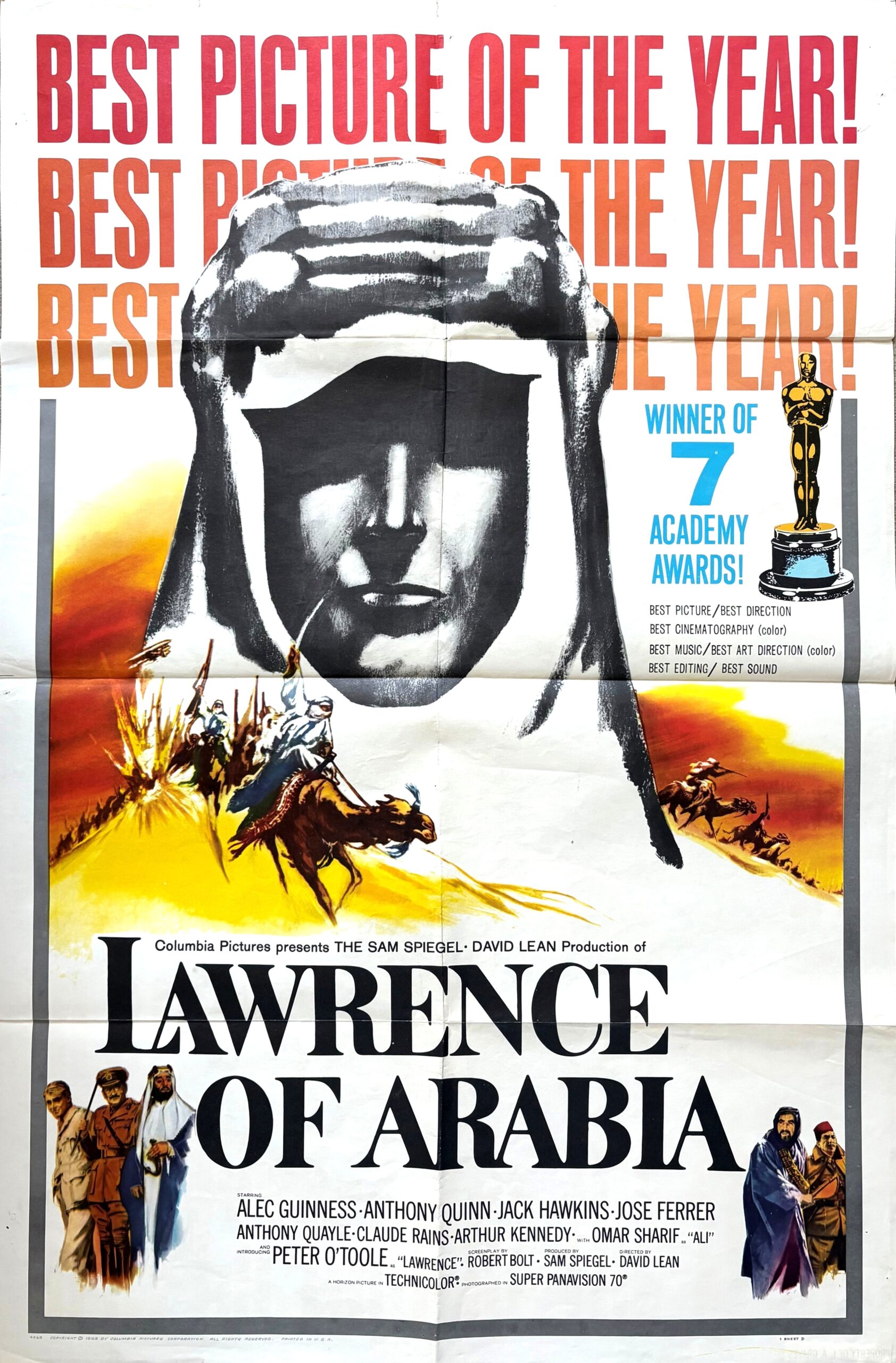 Original vintage cinema movie poster for Lawrence of Arabia