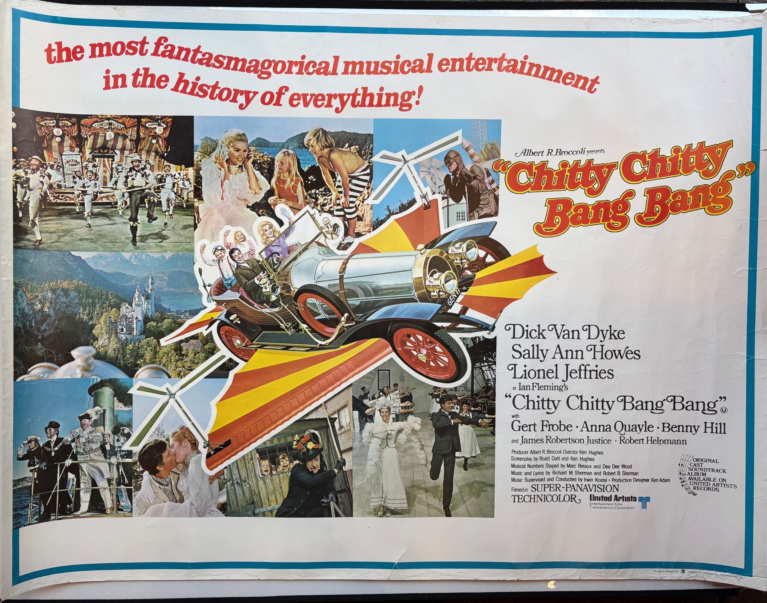 Vintage original UK Quad movie poster for 1968 film Chitty Chitty Bang Bang