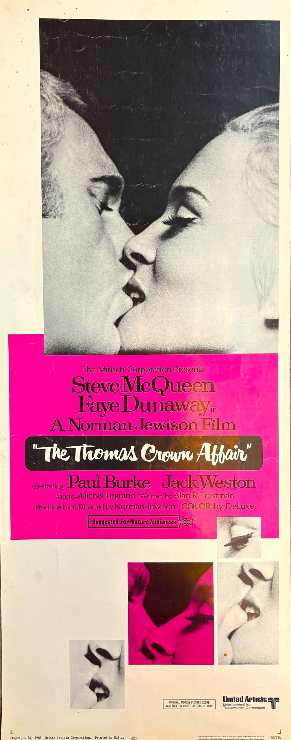 Vintage original US Insert poster for The Thomas Crown Affair starring Steve McQueen and Faye Dunaway.
