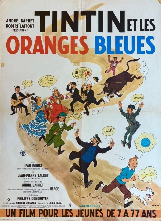 Original vintage cinema movie poster for Tintin and the Blue Oranges
