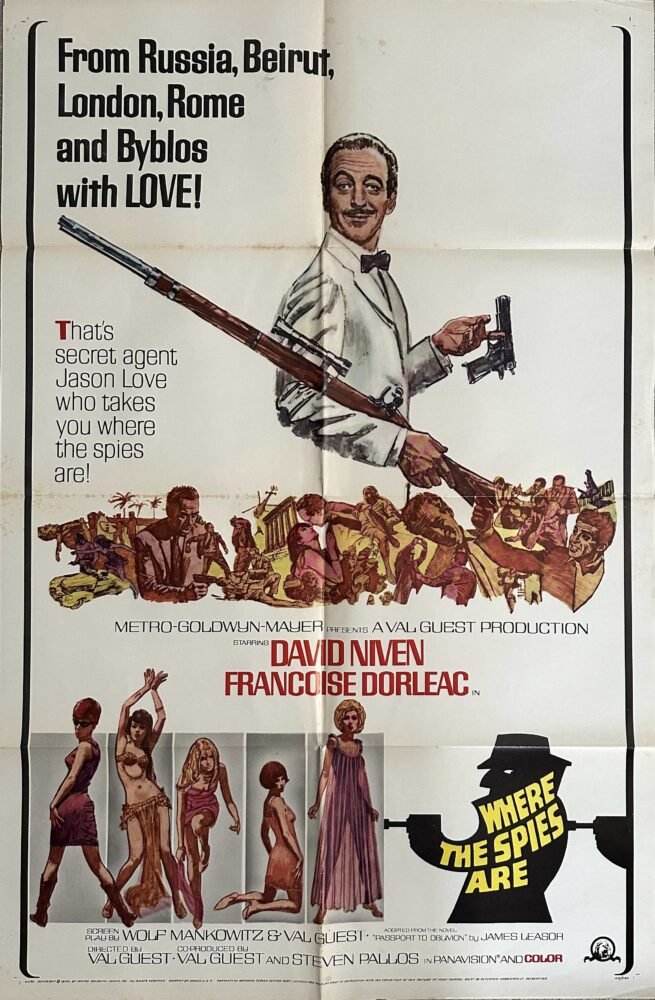 Original vintage cinema movie posster for Bond spoof Where the Spies Are, starring David Niven